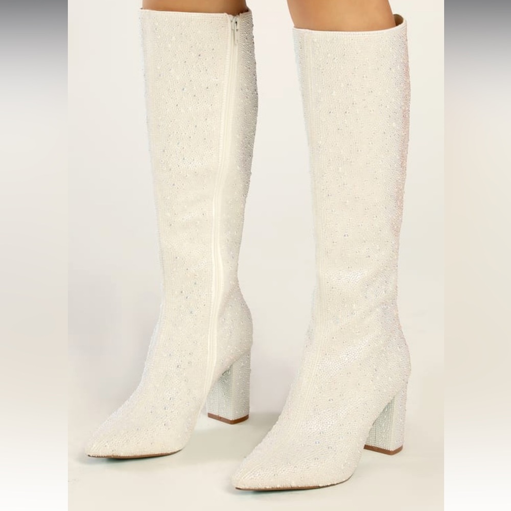 Betsey Johnson white pearl boots